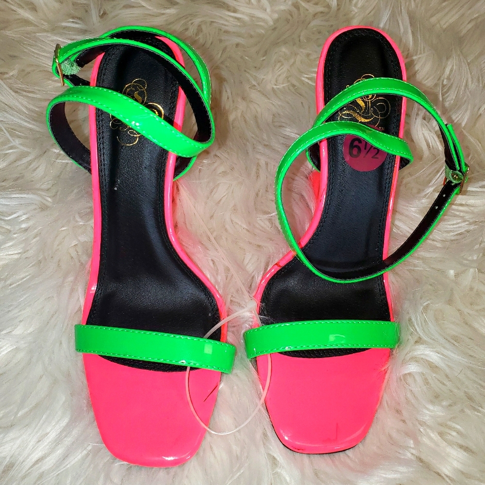 Pink and Green Liliana Legal Ankle Wedges NWT